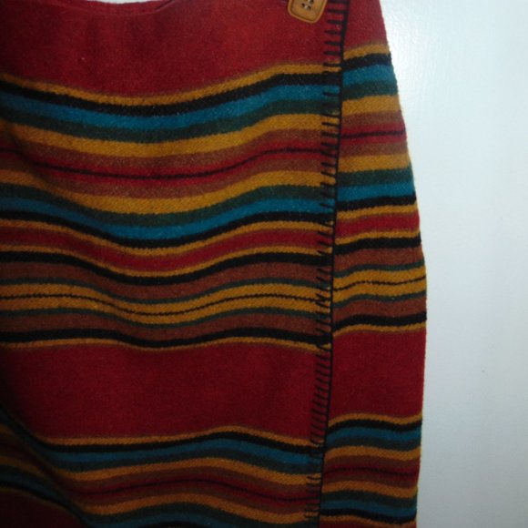 Vtg 90s Express Aztec Wool Striped Mini Skirt Wrap Around Red Blue M 26” Waist - Picture 3 of 8